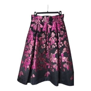 Eliza J Floral Jacquard A-Line Midi Skirt Black & Fuchsia